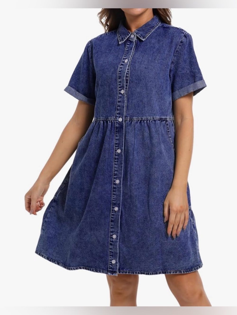 Denim Button-Front Midi Dress - Blue